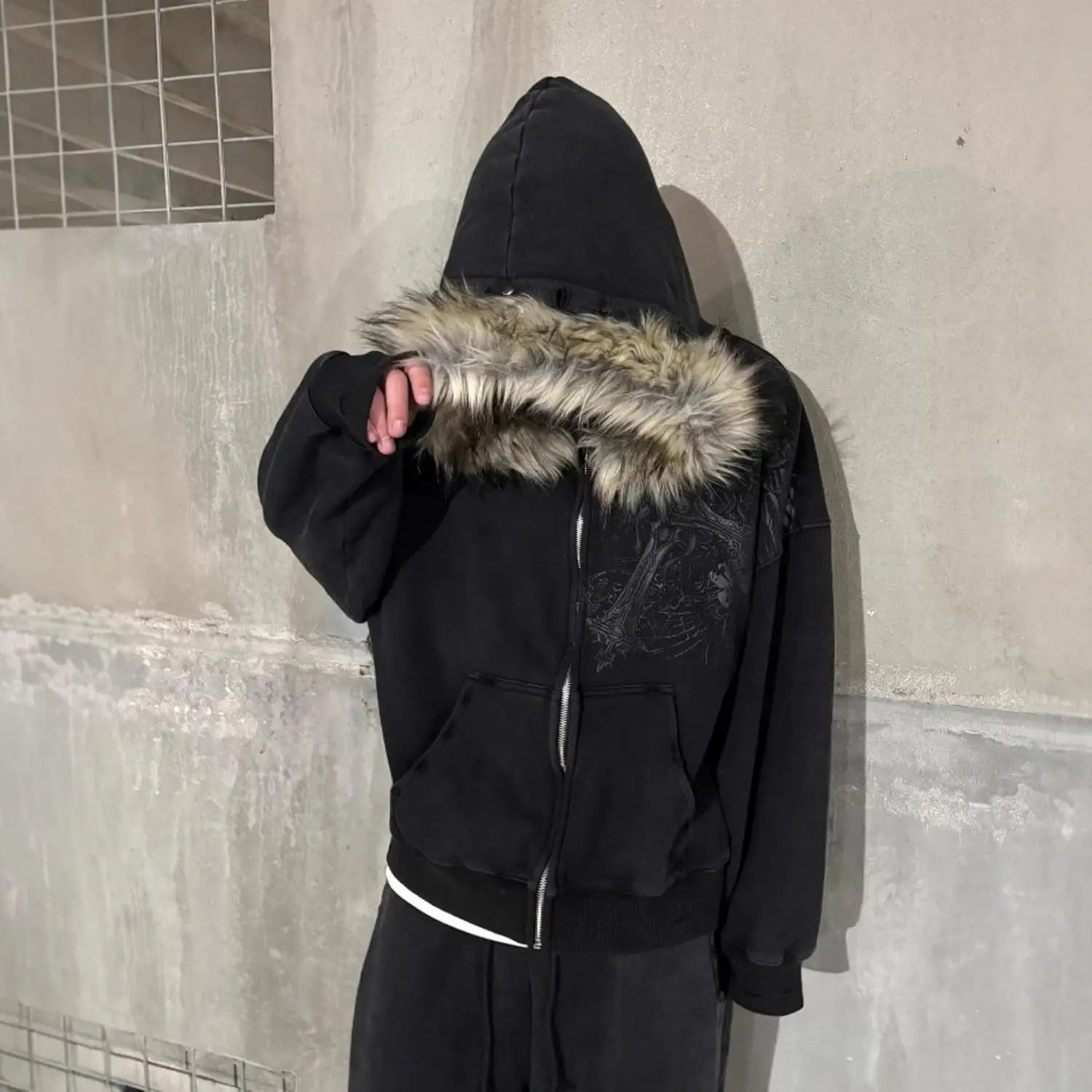 2000s Vintage Therian Fur Hood Jacket Y2k