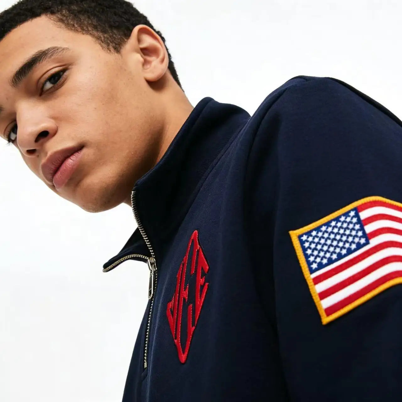 Vintage Embroidered Sweatshirt Y2K Stand Collar Quarter