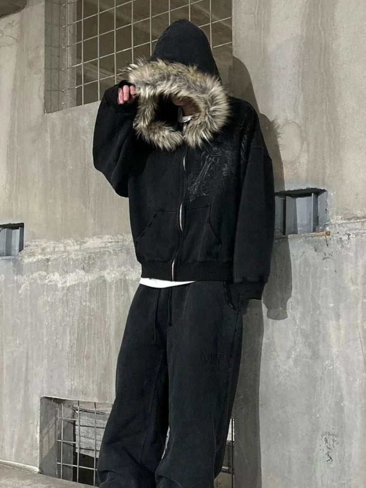 2000s Vintage Therian Fur Hood Jacket Y2k – Cl-outlet