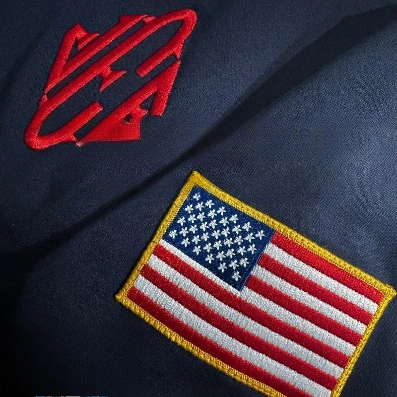 Vintage Embroidered Sweatshirt Y2K Stand Collar Quarter